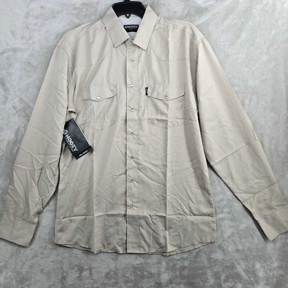 HOOEY Sol Shirt Tan Long Sleeve Pearl Snap Western Style Shirt Mens‎ Size Medium